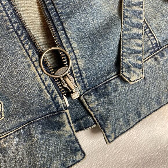 GUESS Vintage Y2K Medium Lightwash Zip Up Stretch‎ Denim Jacket - Picture 4 of 4